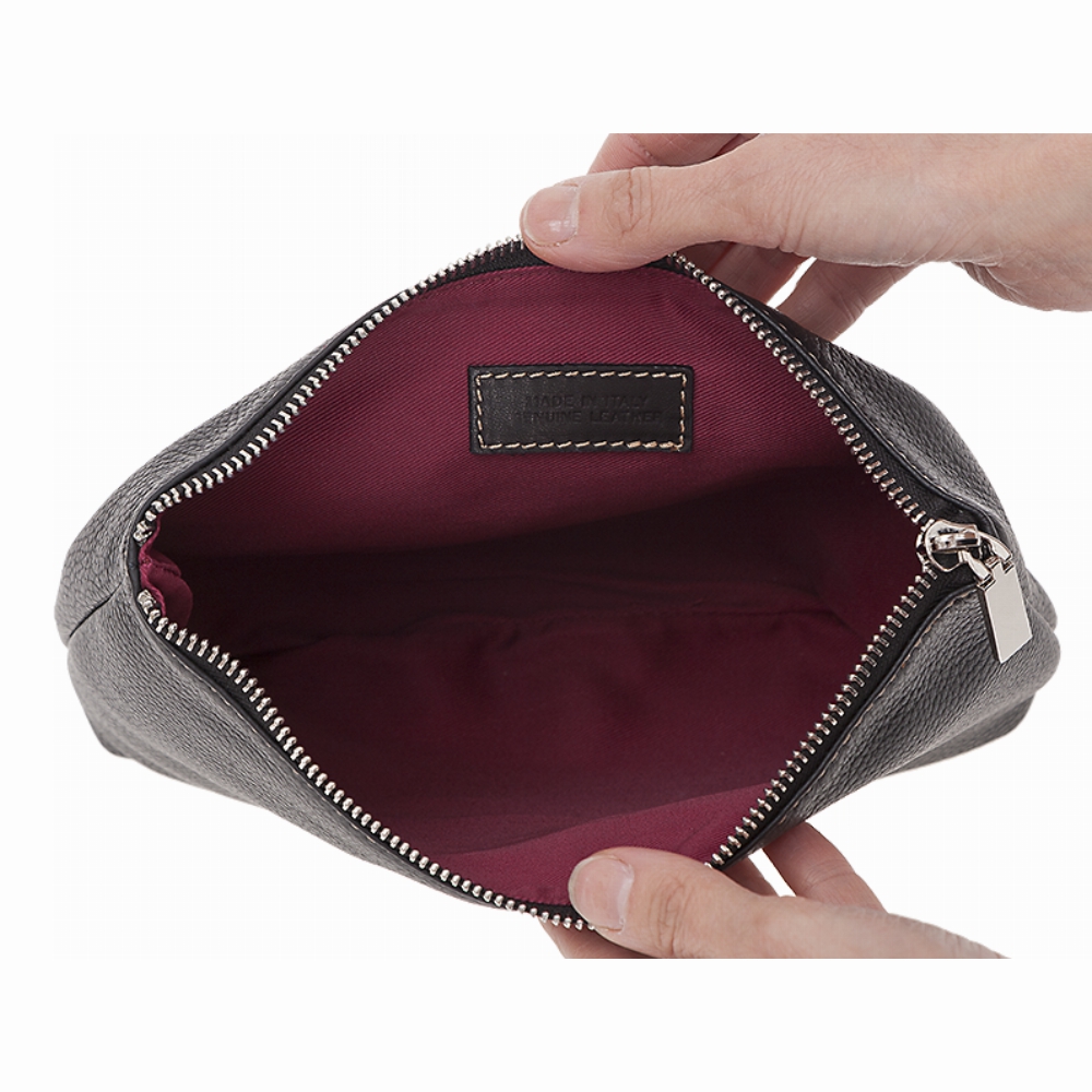 tuscany_inside LEATHER ZIPPERED POUCH - Medium by Bellini. Made in Italy.