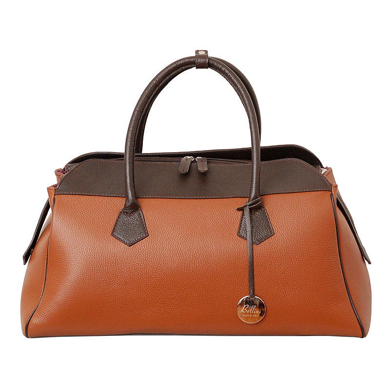 BorgoFrontTanDbrown Borgo leather duffel bag by Bellini. Made in Italy.