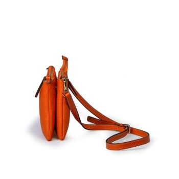Montalcino leather crossbody bag by Bellini, Made in Italy. Two bags joined by snap buttons. Wholesale, OEM, Private label handbag.