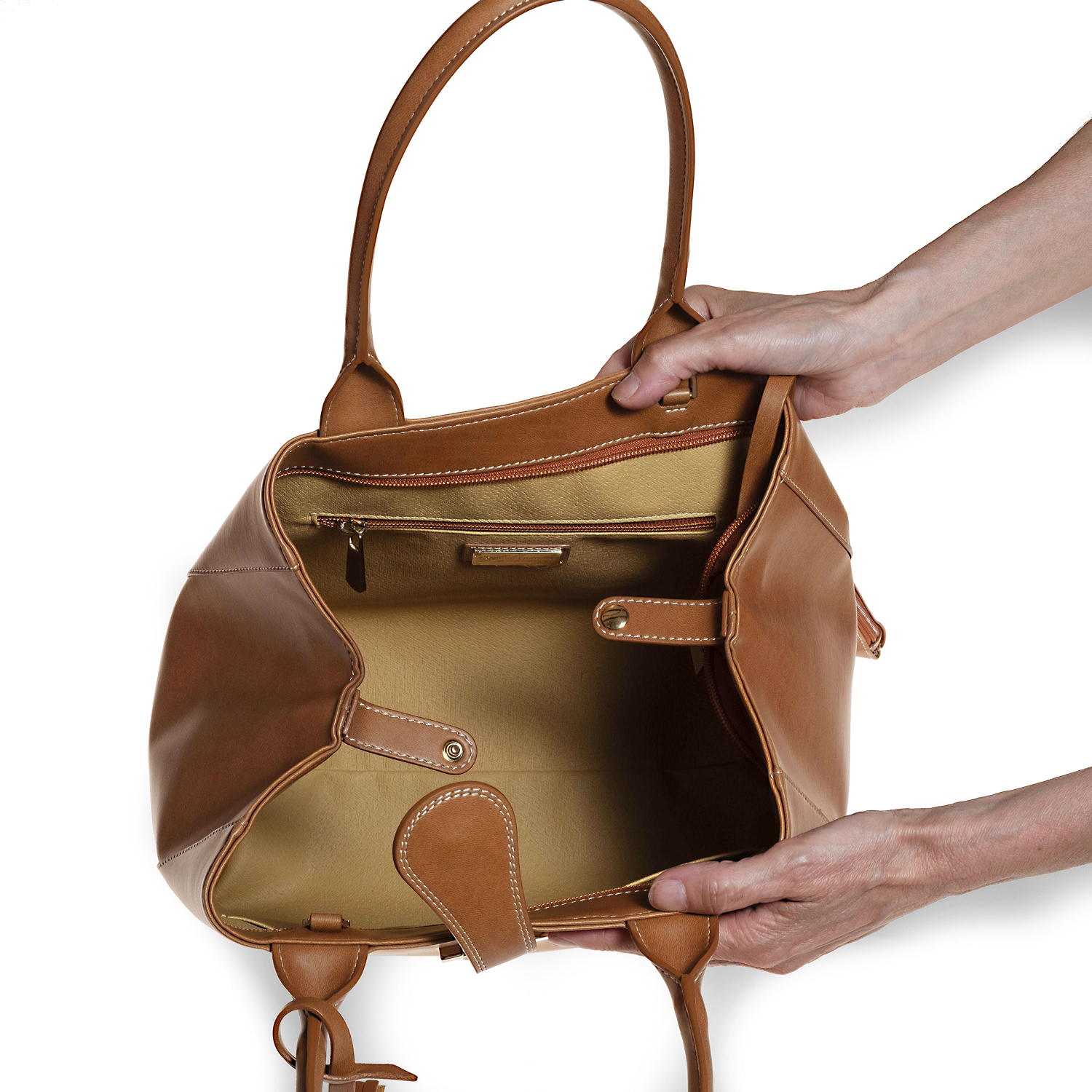 Pellemela-H_tan_inside Appleskin handbags by Bellini, Made in Italy. Luxury vegan leather handbags. Wholesale, OEM, private label handbags.